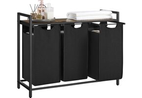 Wäschekorb mit 3 Fächern, Wäschesortierer, 114 L, Vintage Braun und Schwarz