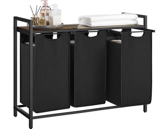 Wäschekorb mit 3 Fächern, Wäschesortierer, 114 L, Vintage Braun und Schwarz