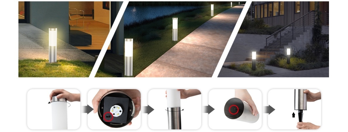 TM Steh-LED-Außenleuchte – Solarleuchte IP44 Silber