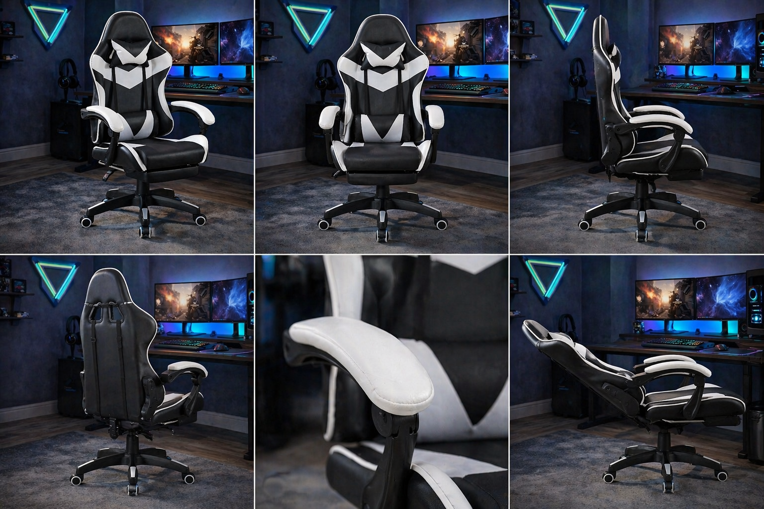 TM Ergonomischer Bürostuhl, Gaming-Stuhl, Schwarz/Weiß, verstellbar