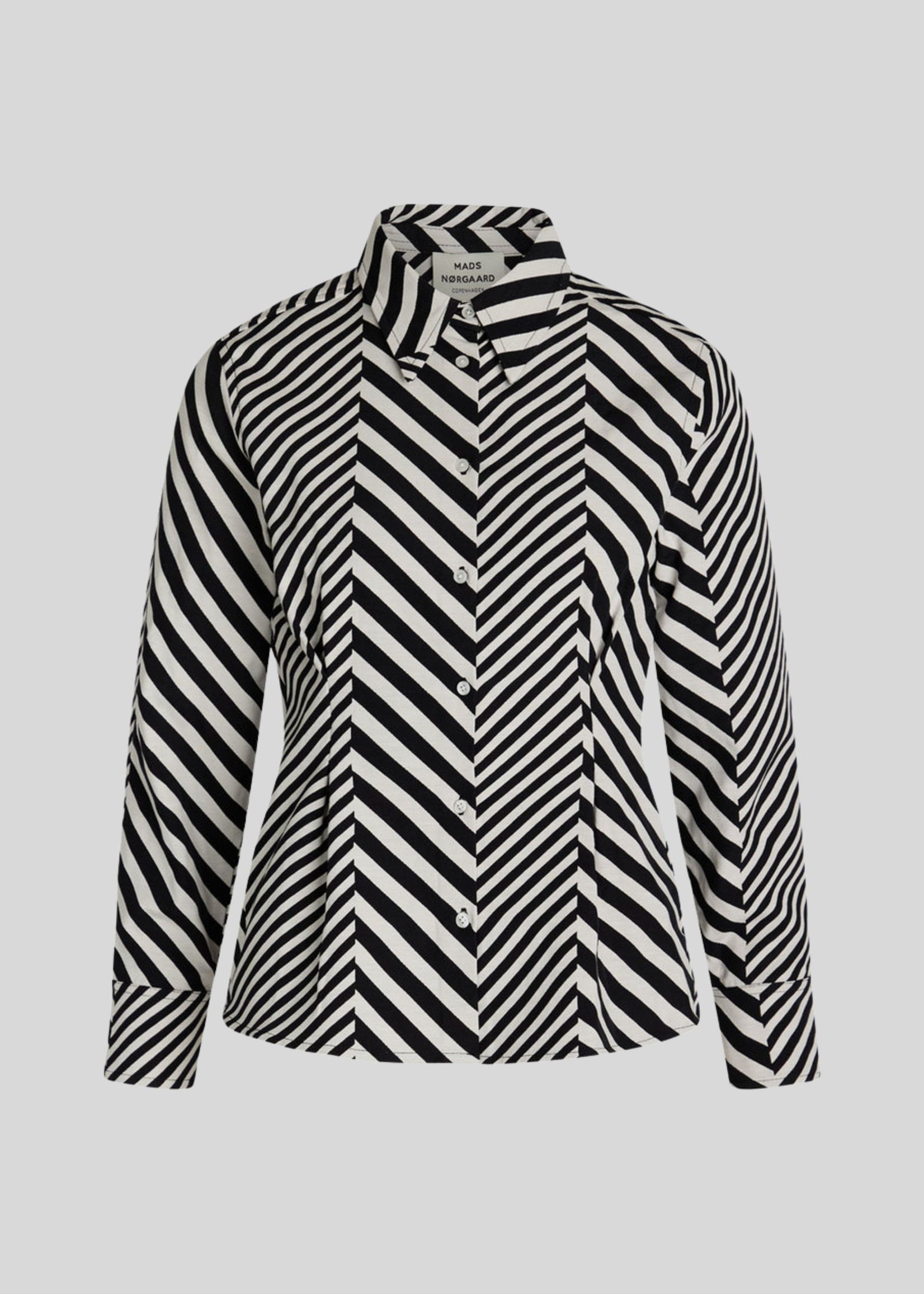 Mads Nørgaard Mix Stripe Nollie Shirt, Black / Cloud Dancer