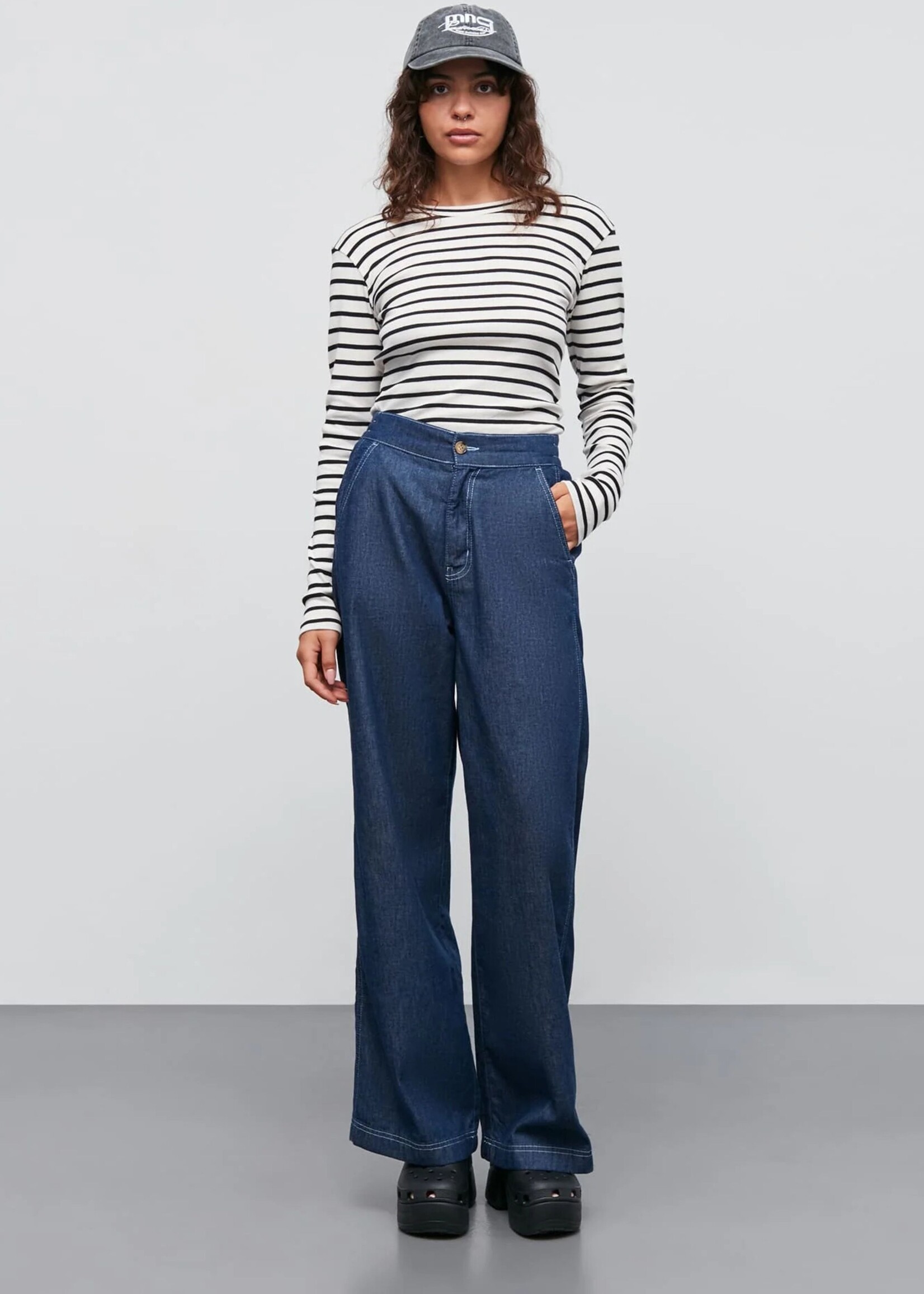 Mads Nørgaard Cotton Stripe Tuba Tee LS,  Vanilla Ice/Black