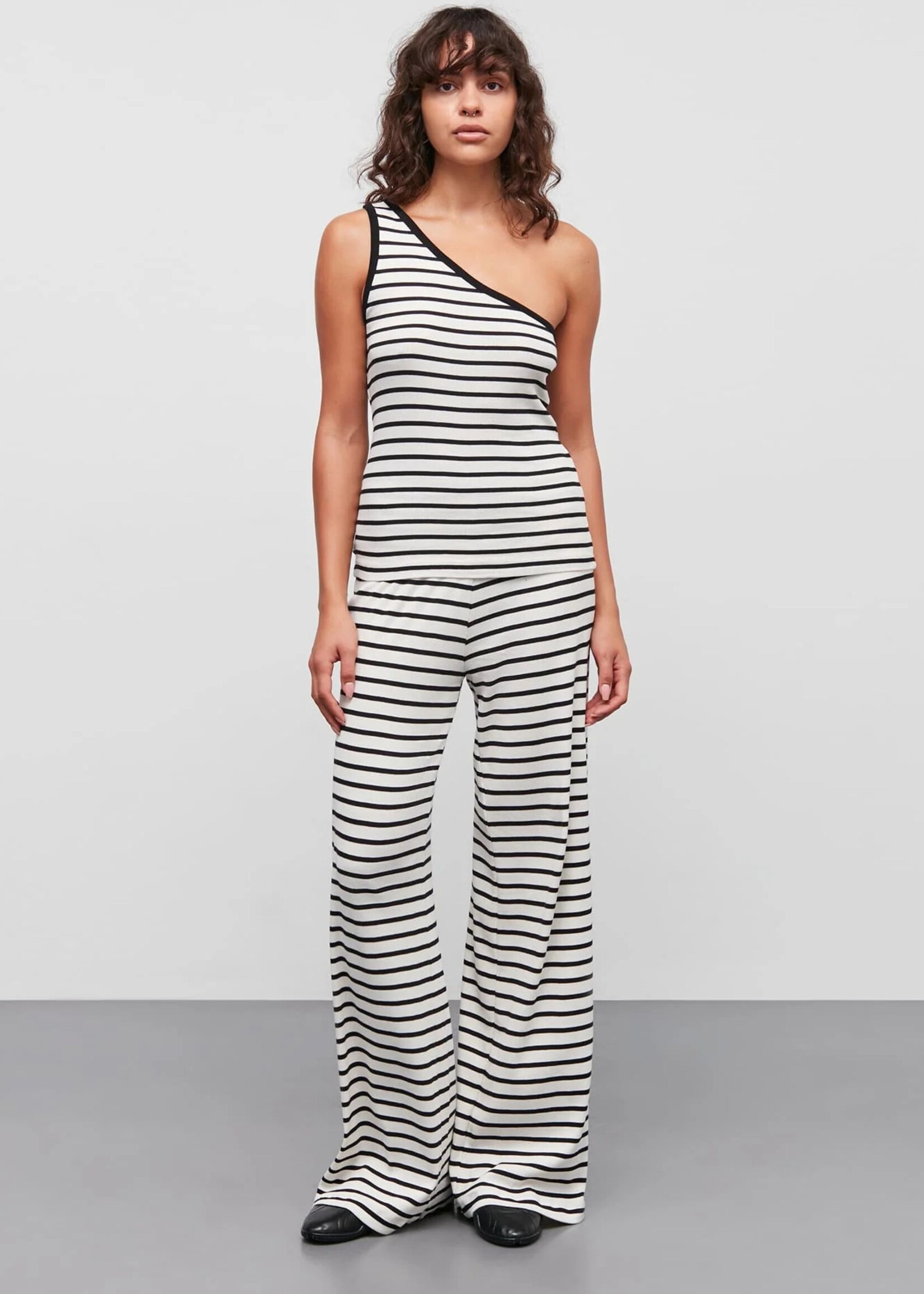 Mads Nørgaard Cotton Stripe Kitty Top, Vanilla Ice/Black