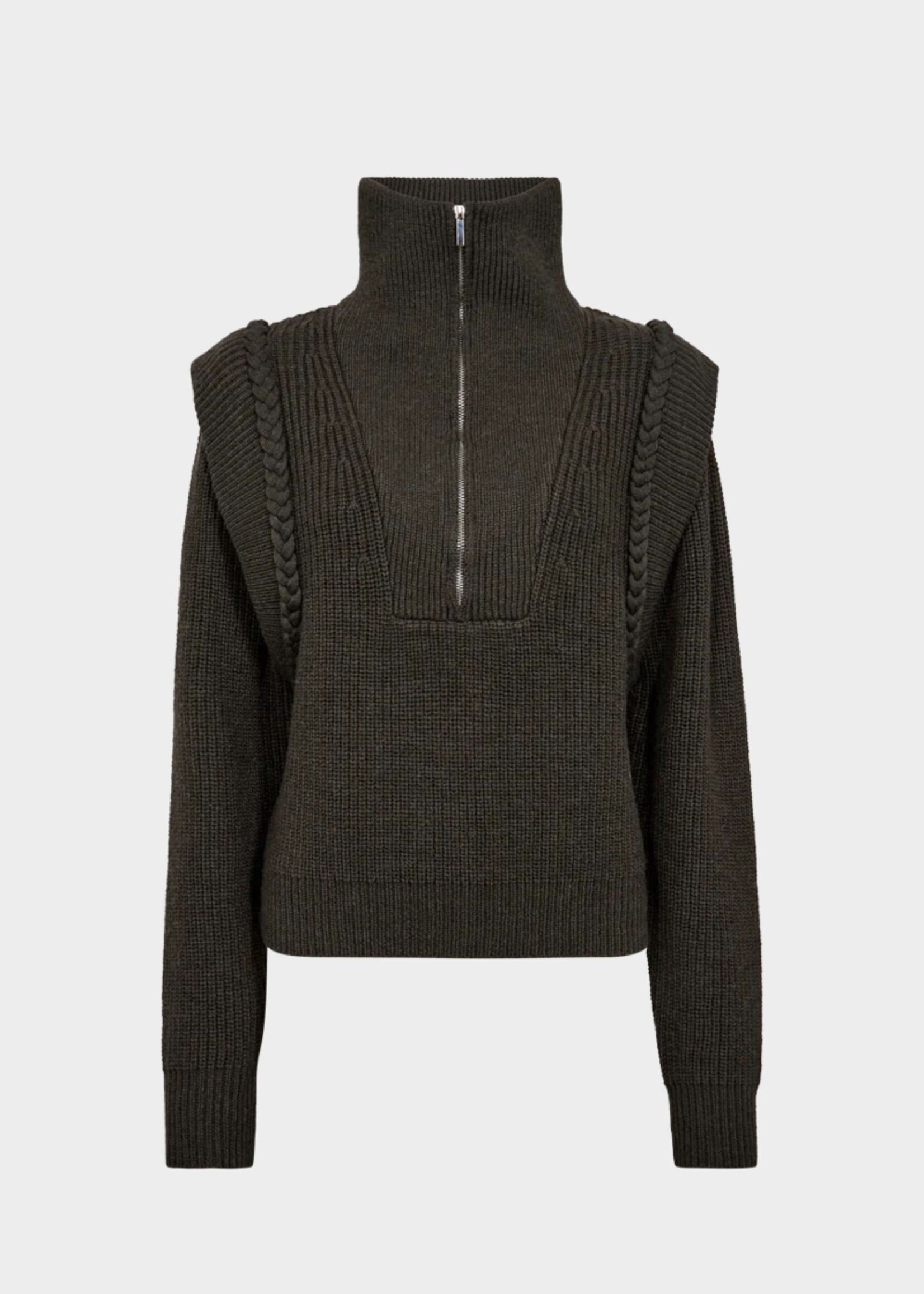 Copenhagen Muse - Yari Zip Pullover, Dark Olive - kpa.