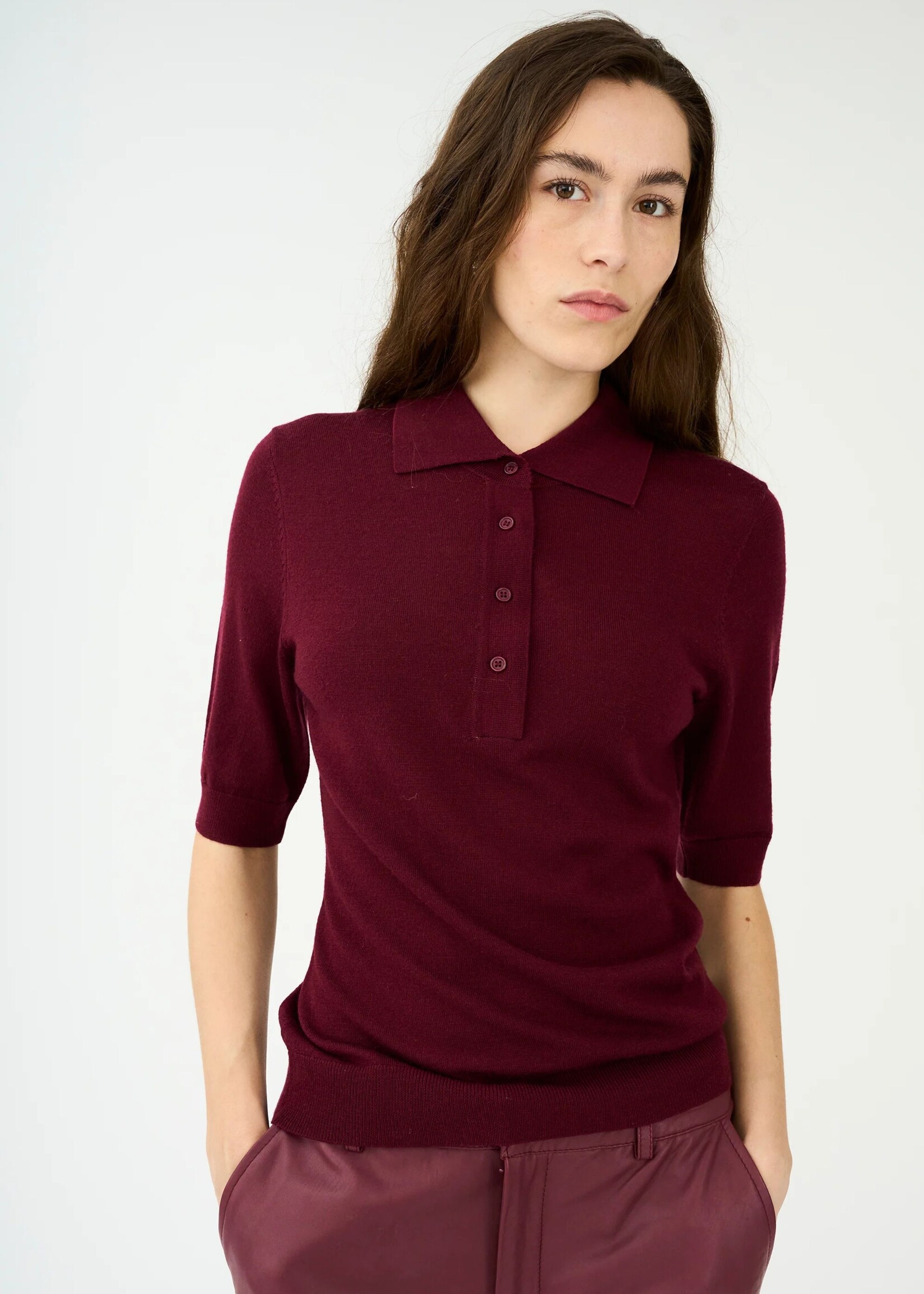 Ivy Copenhagen Essex SS Polo Knit, Burgundy