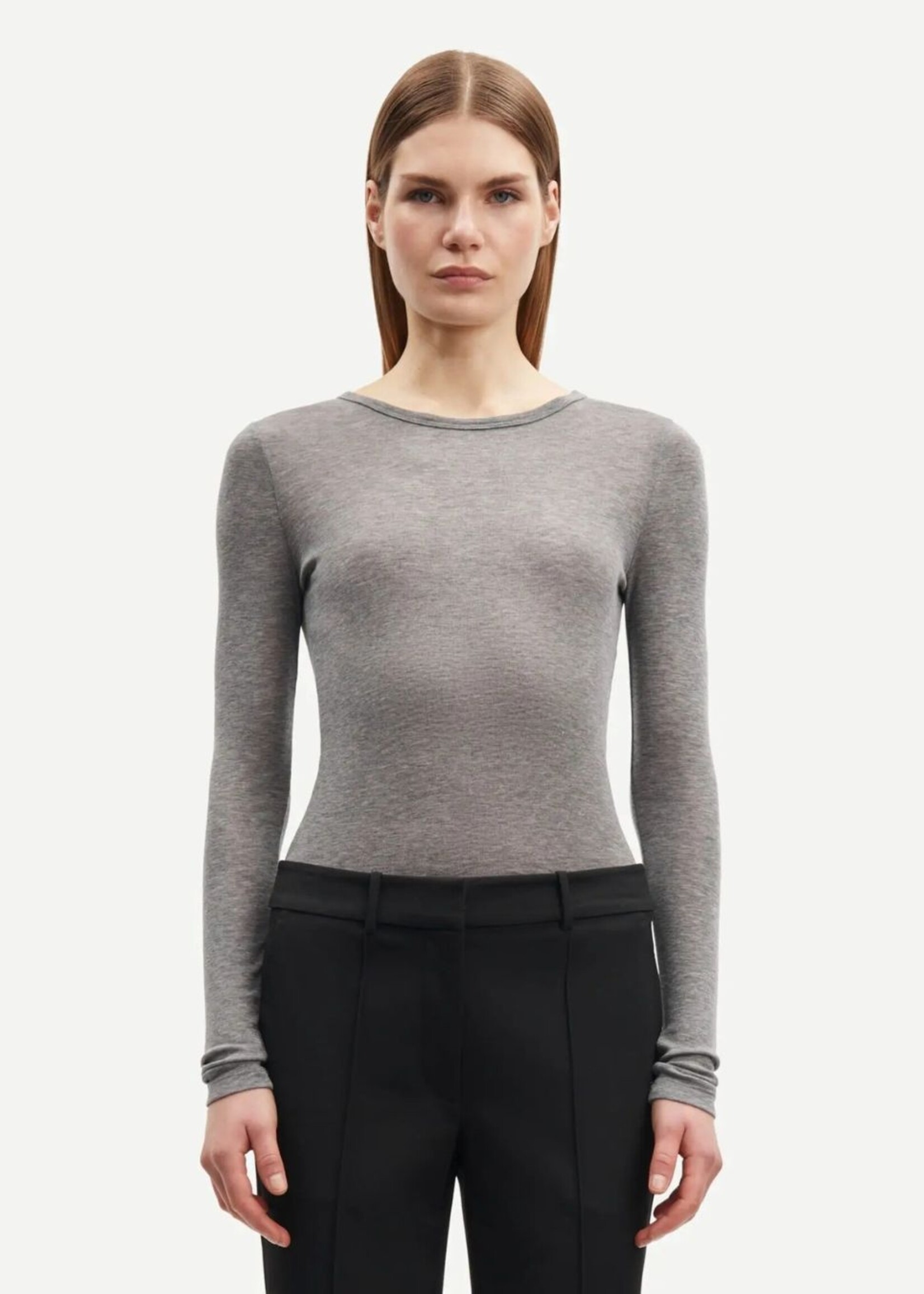 Samsøe Samsøe Sadou T-Shirts LS, Grey Melange