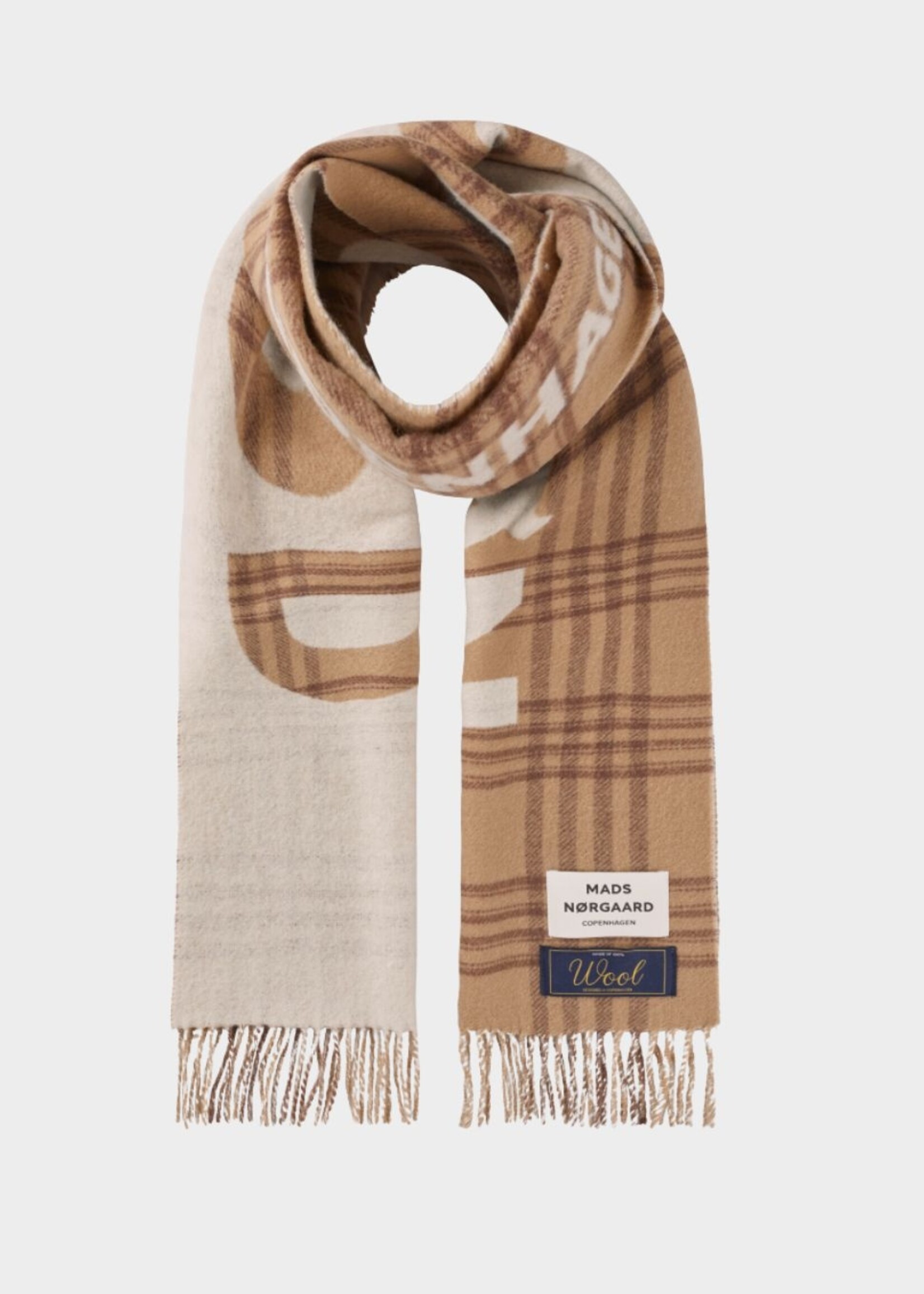 Mads Nørgaard Woven Wool Logo Scarf, Cocoa Brown