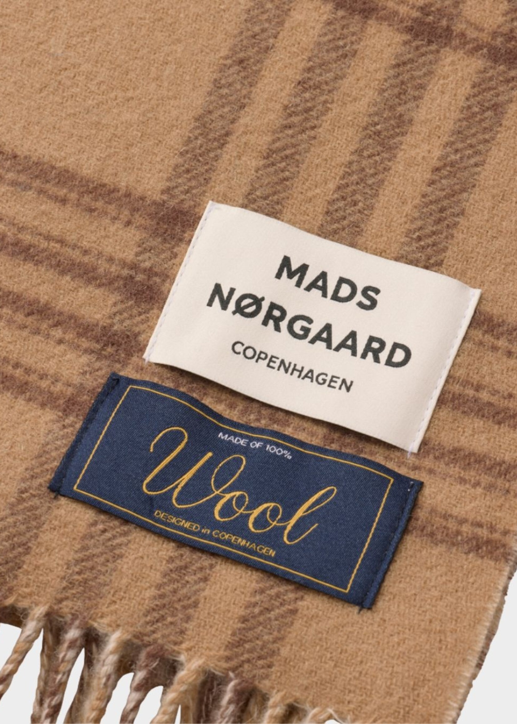 Mads Nørgaard Woven Wool Logo Scarf, Cocoa Brown
