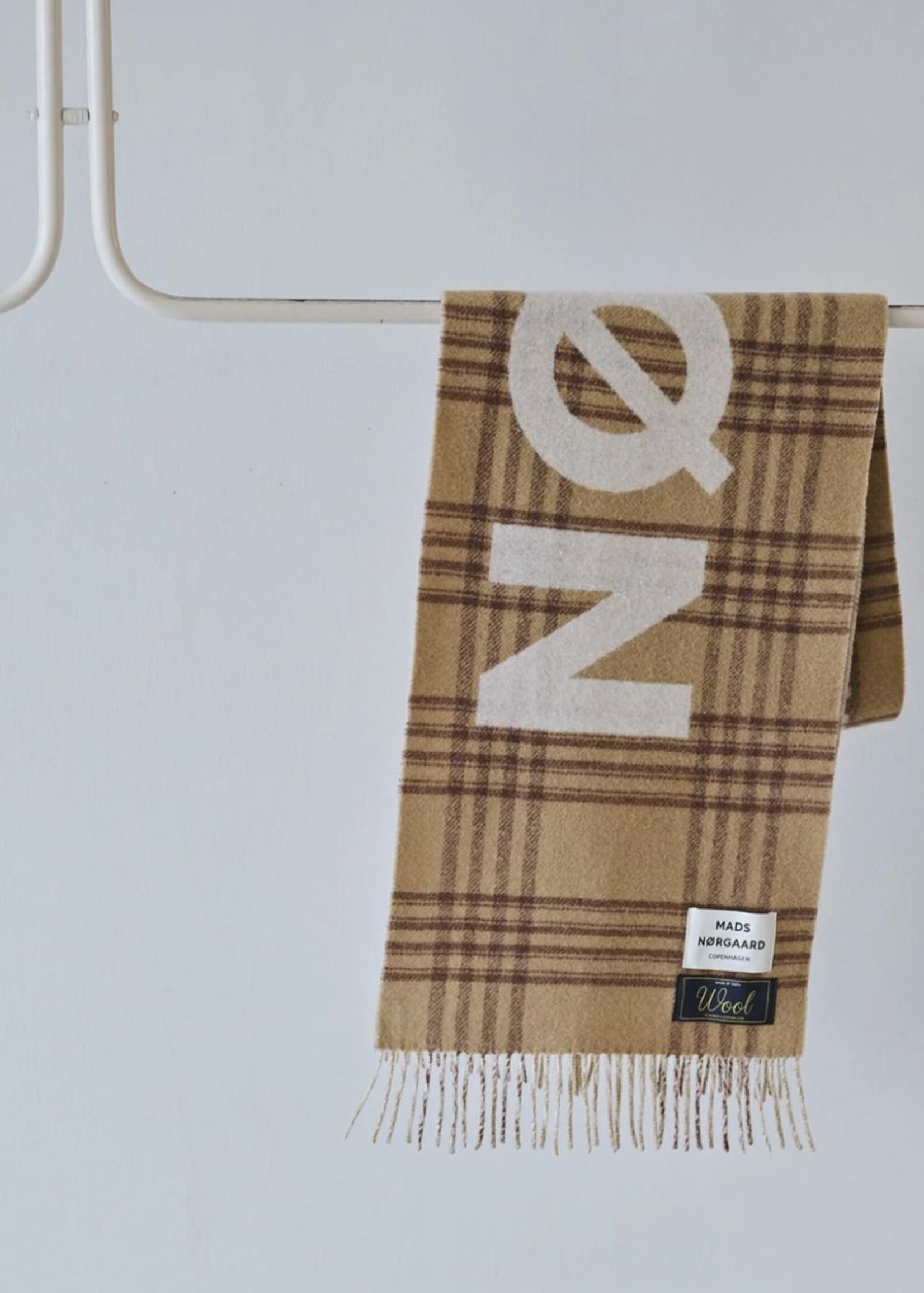 Mads Nørgaard Woven Wool Logo Scarf, Cocoa Brown