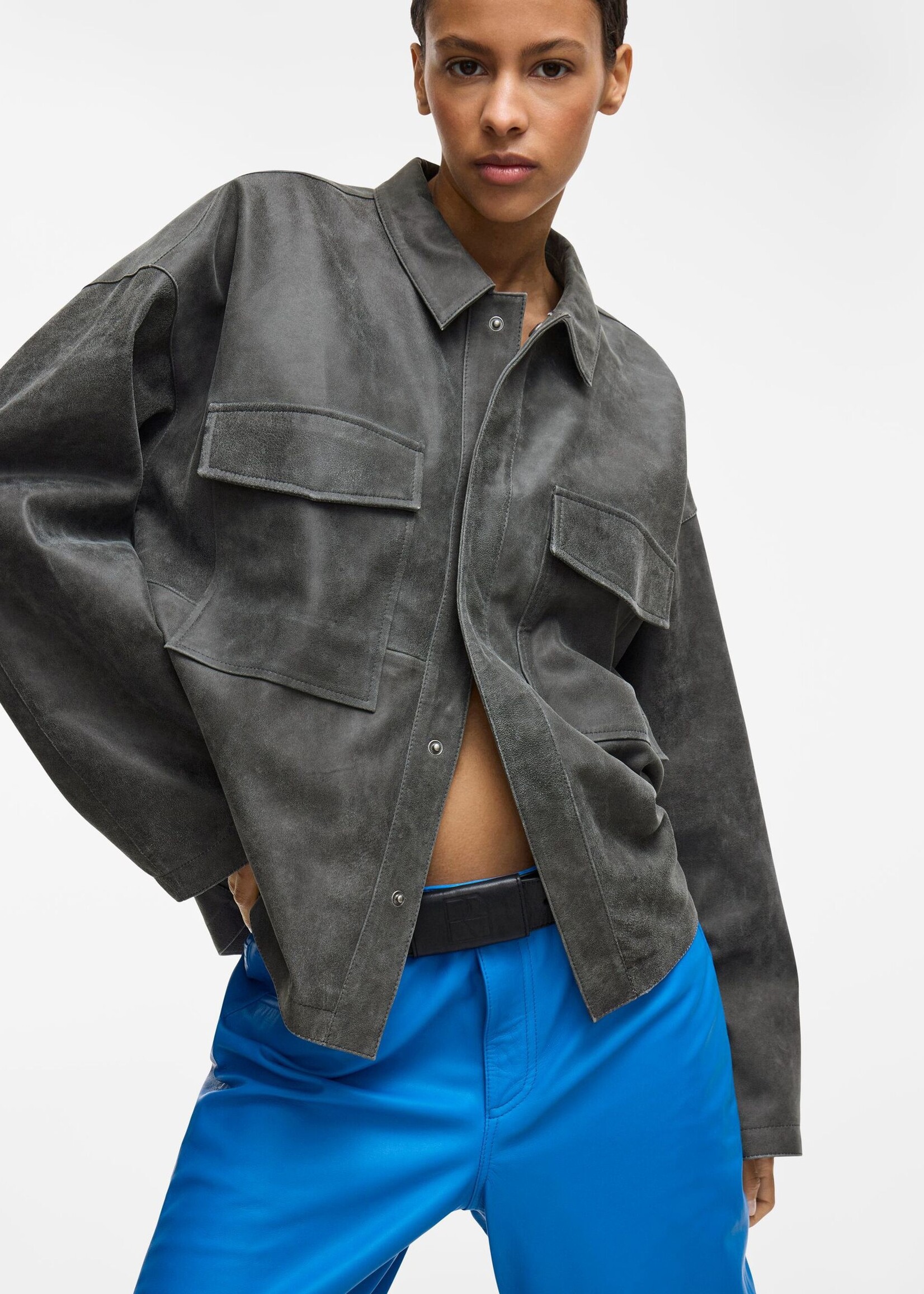 The Rouge Edit Roubrooklin L/S Leather Overshirt, Meteorite