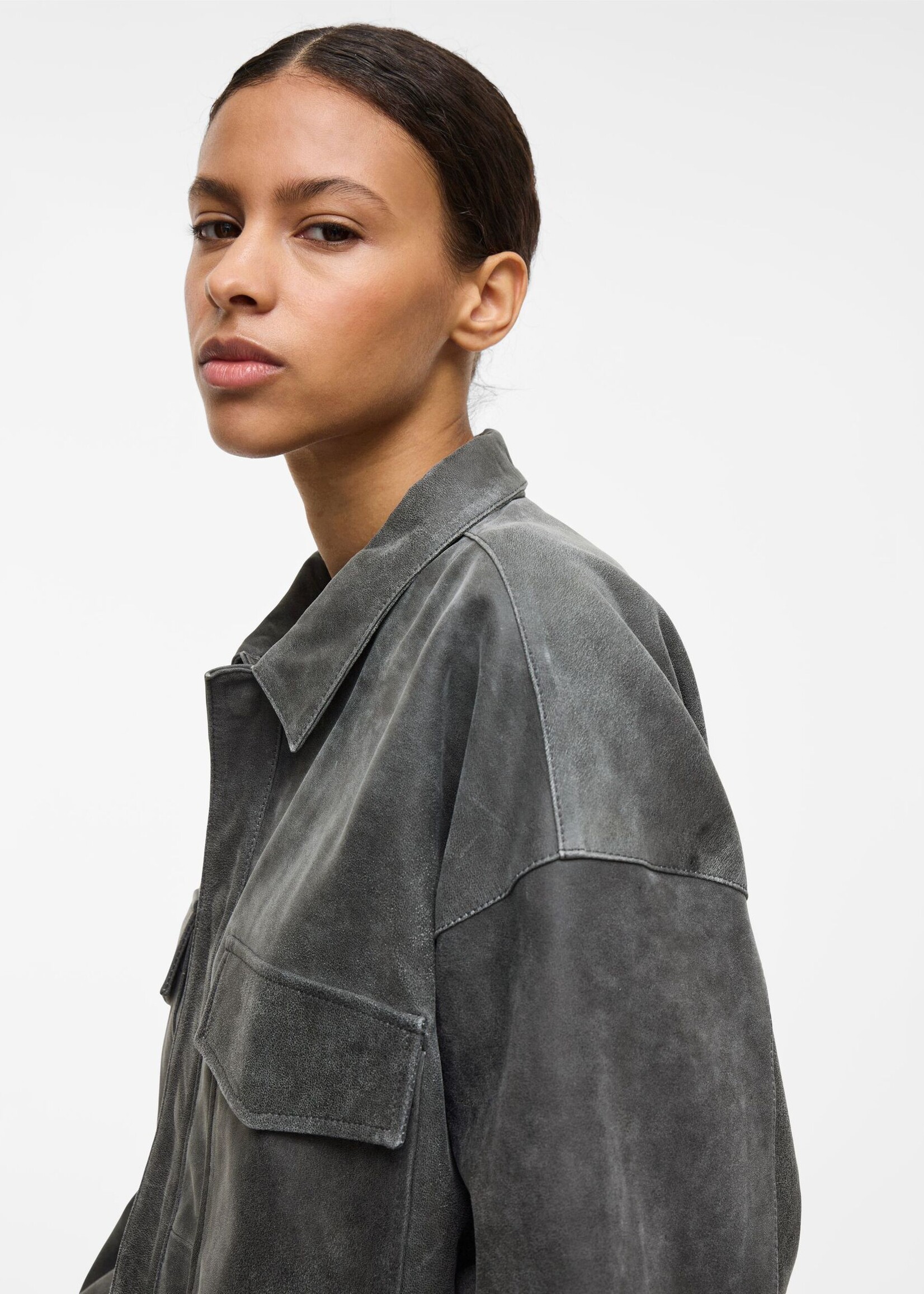 The Rouge Edit Roubrooklin L/S Leather Overshirt, Meteorite