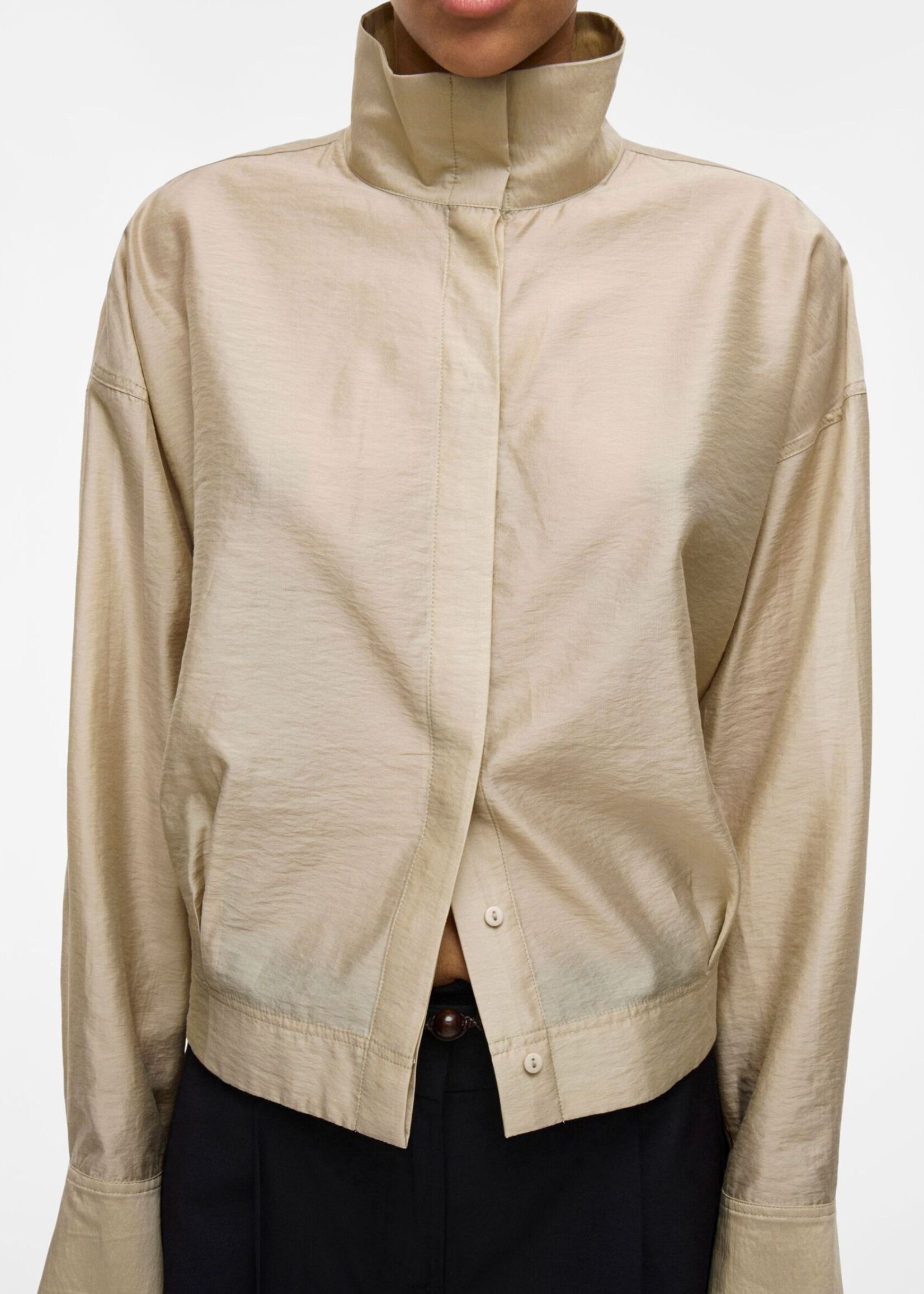 The Rouge Edit Roustina L/S High Neck Shirt, Feather Gray