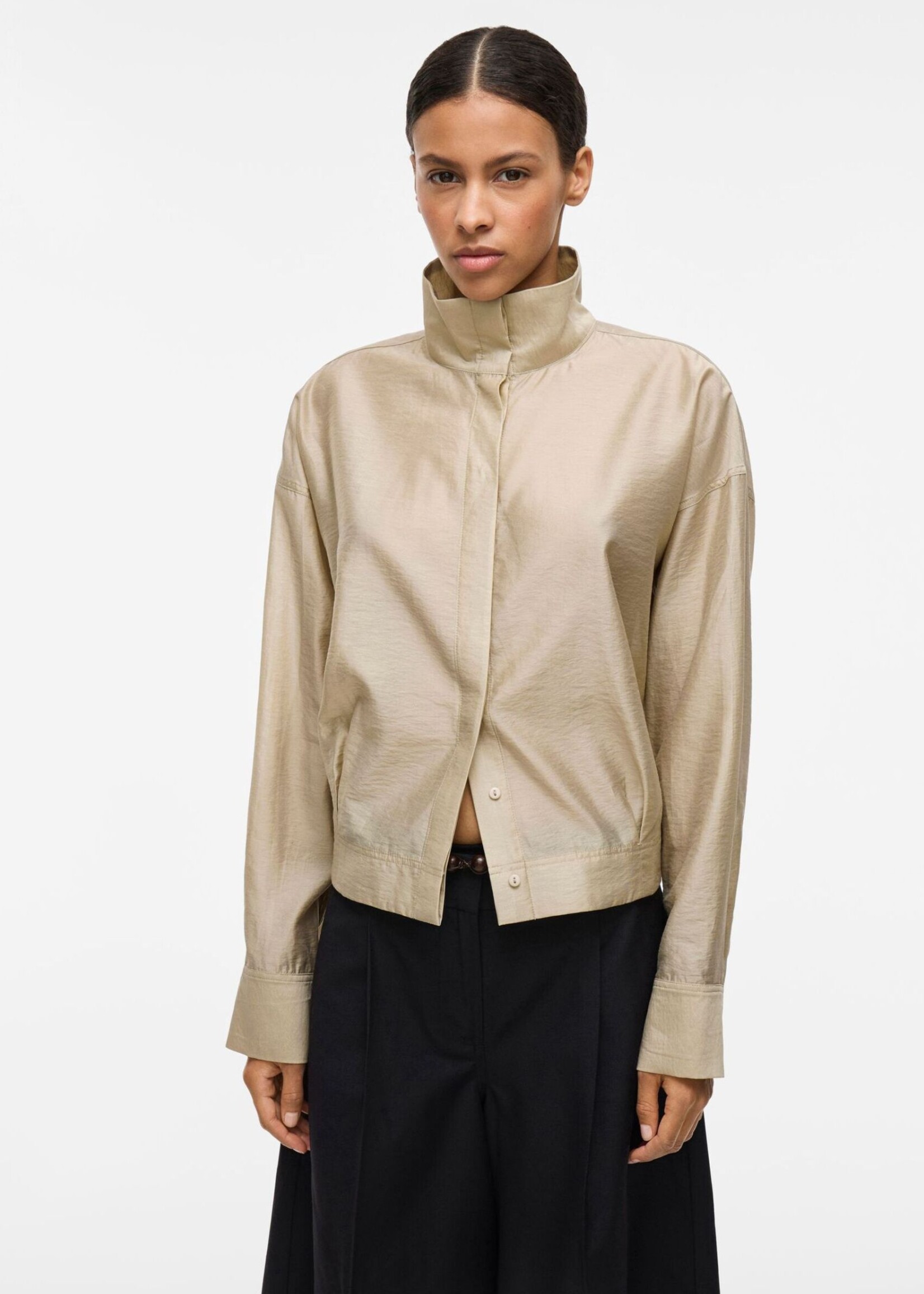 The Rouge Edit Roustina L/S High Neck Shirt, Feather Gray