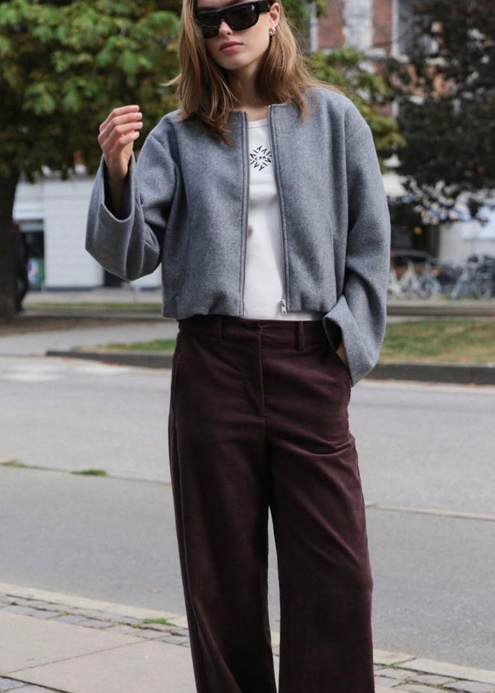 Ivy Copenhagen Adaleide Bomber Jacket, Grey Melange