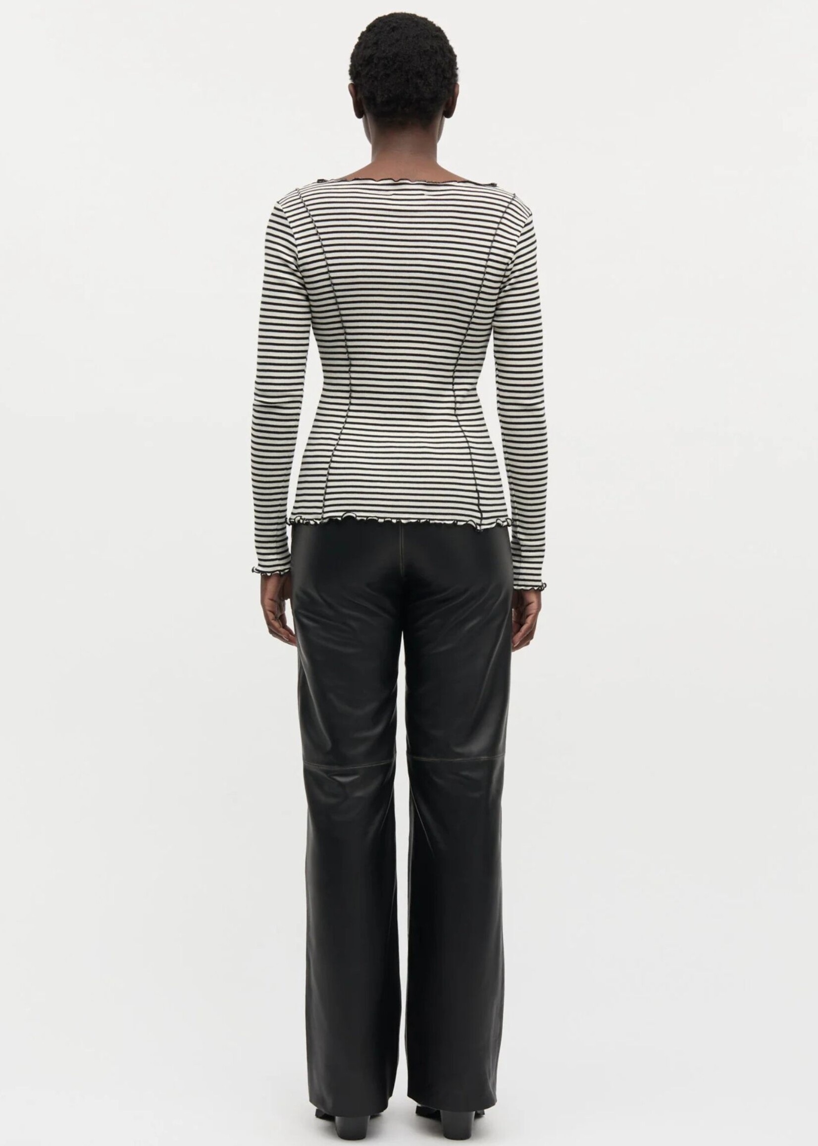 Mads Nørgaard Cotton Stripe Siri Top, Vanilla / Black