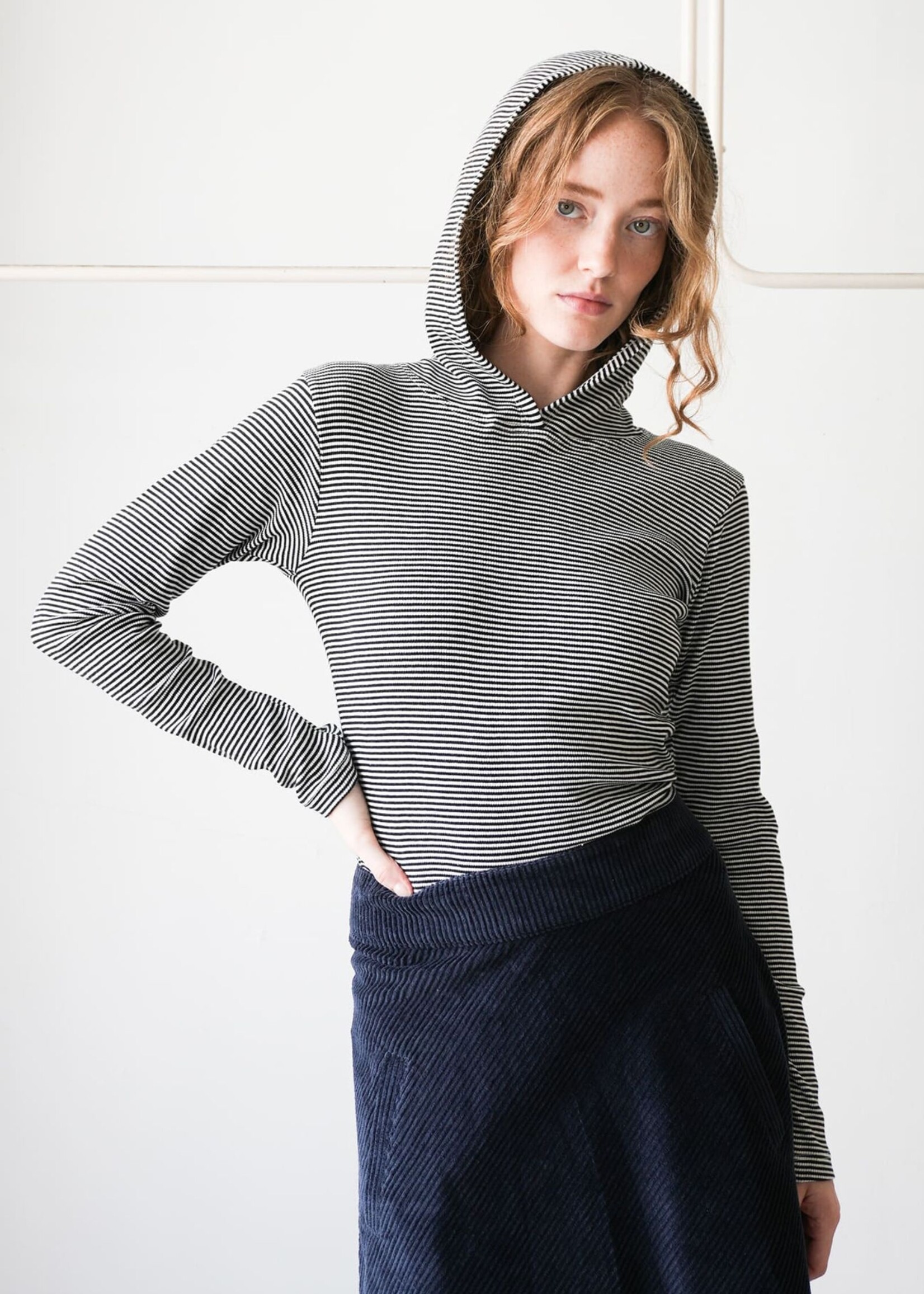 Mads Nørgaard Cotton Stripe Tilla Hood,  Black / Vanilla Ice