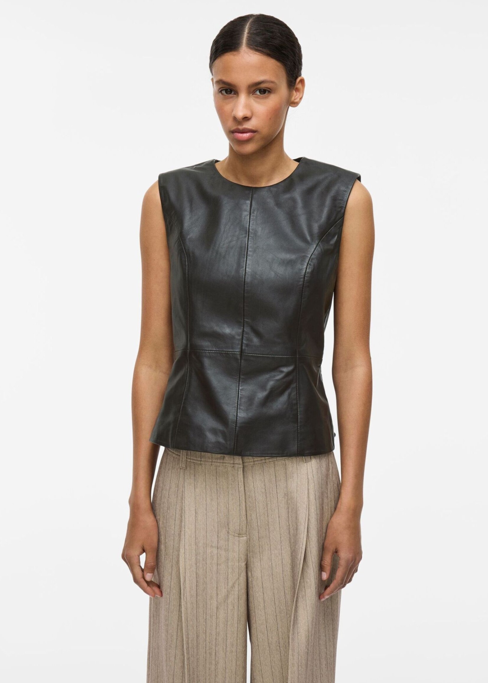 The Rouge Edit Roulini Leather Top, Meteorite