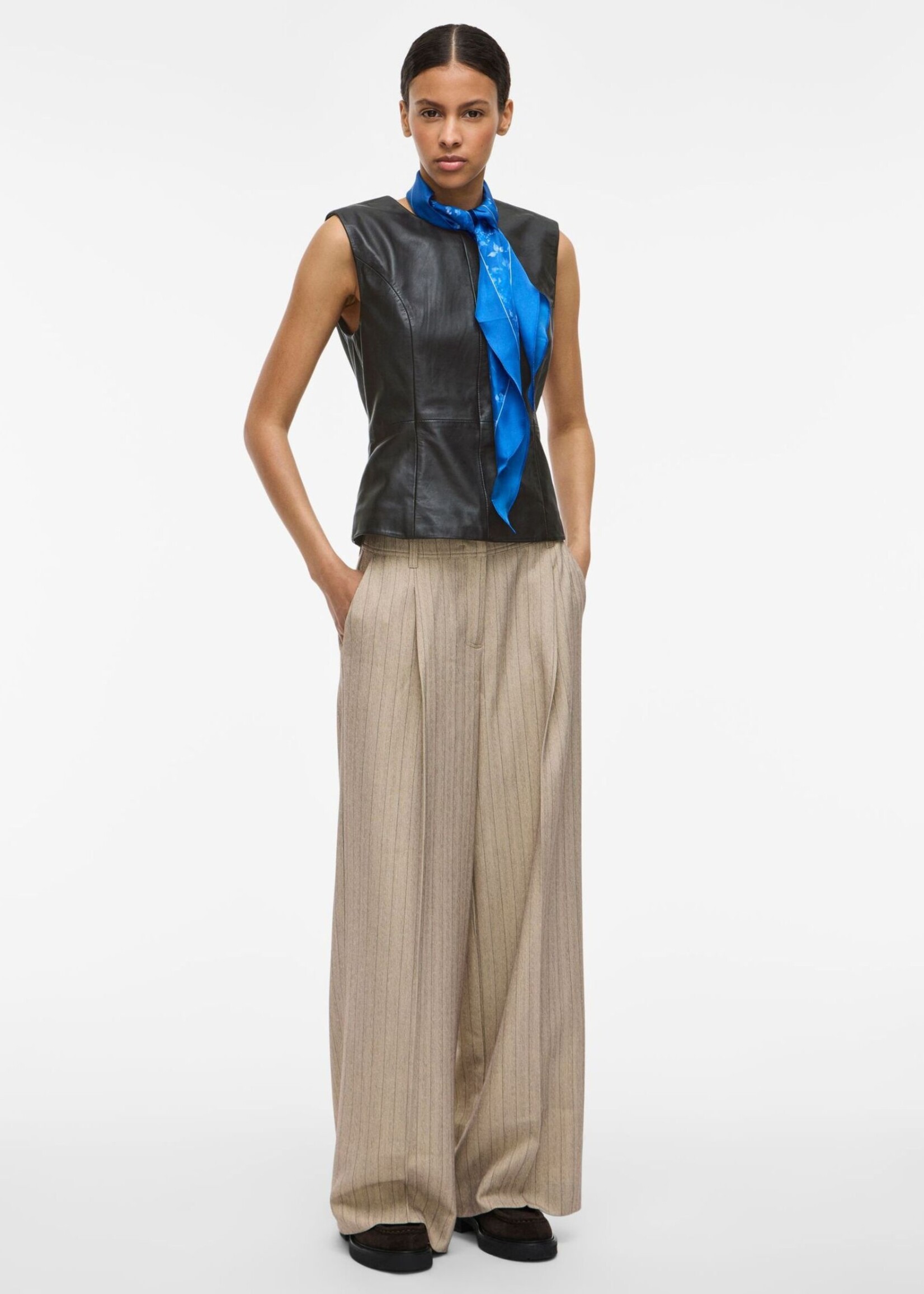 The Rouge Edit Roulini Leather Top, Meteorite