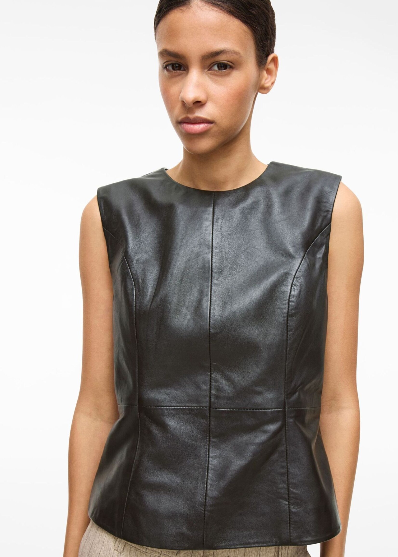 The Rouge Edit Roulini Leather Top, Meteorite