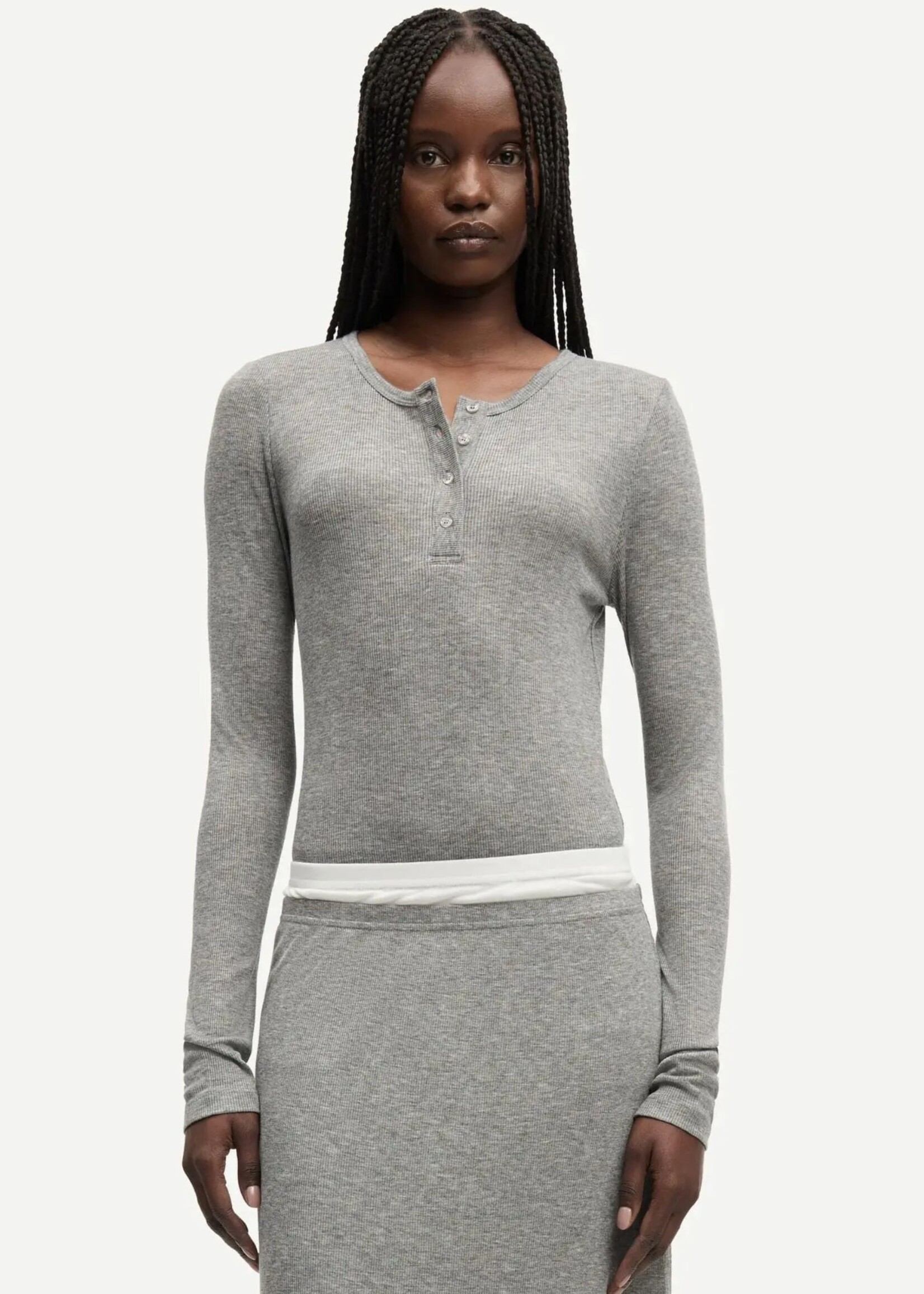 Samsøe Samsøe Sadodo LS Top, Mid Grey Melange