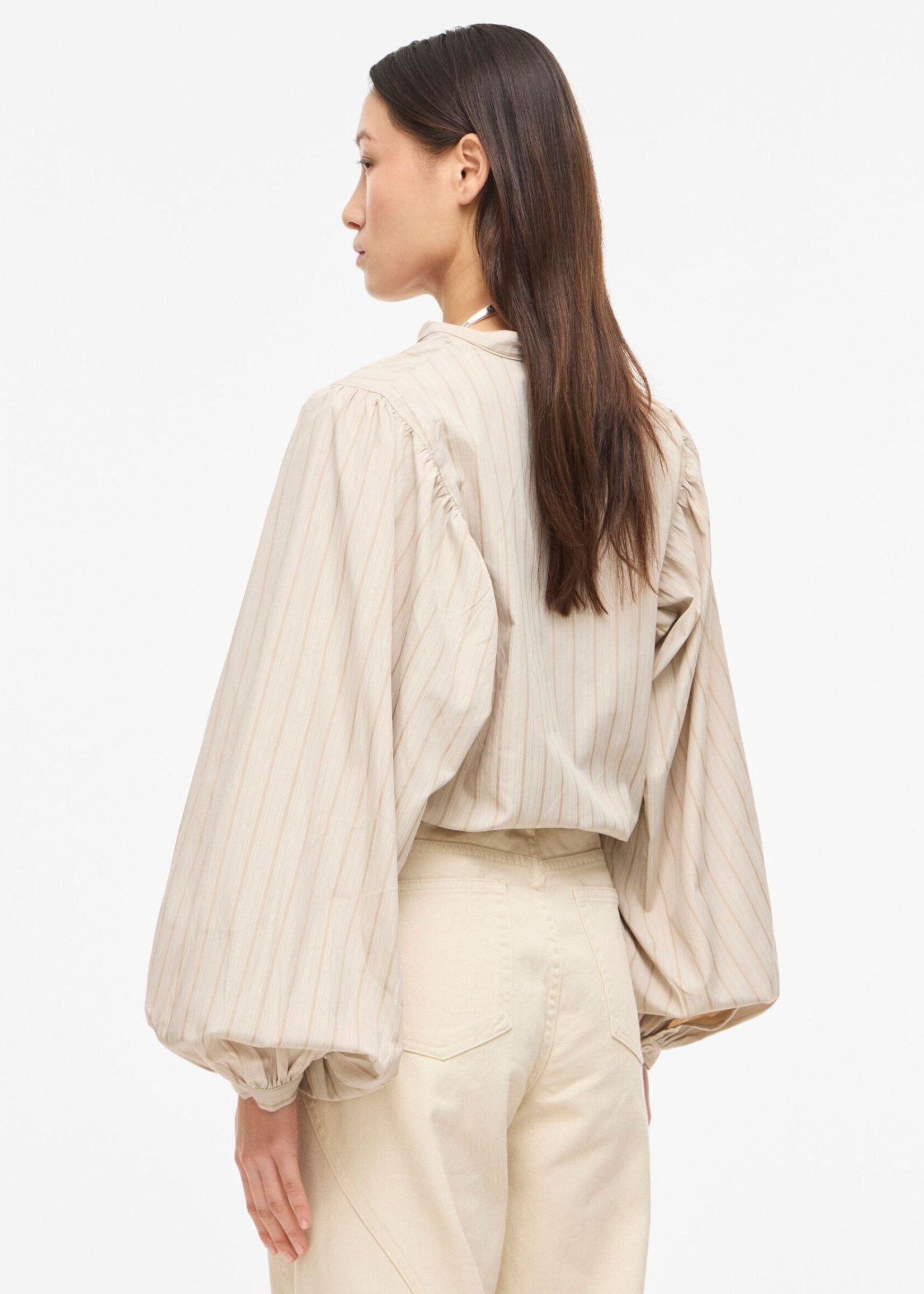 The Rouge Edit Roumalia China Collar Shirt,  Striped Petrified Oak