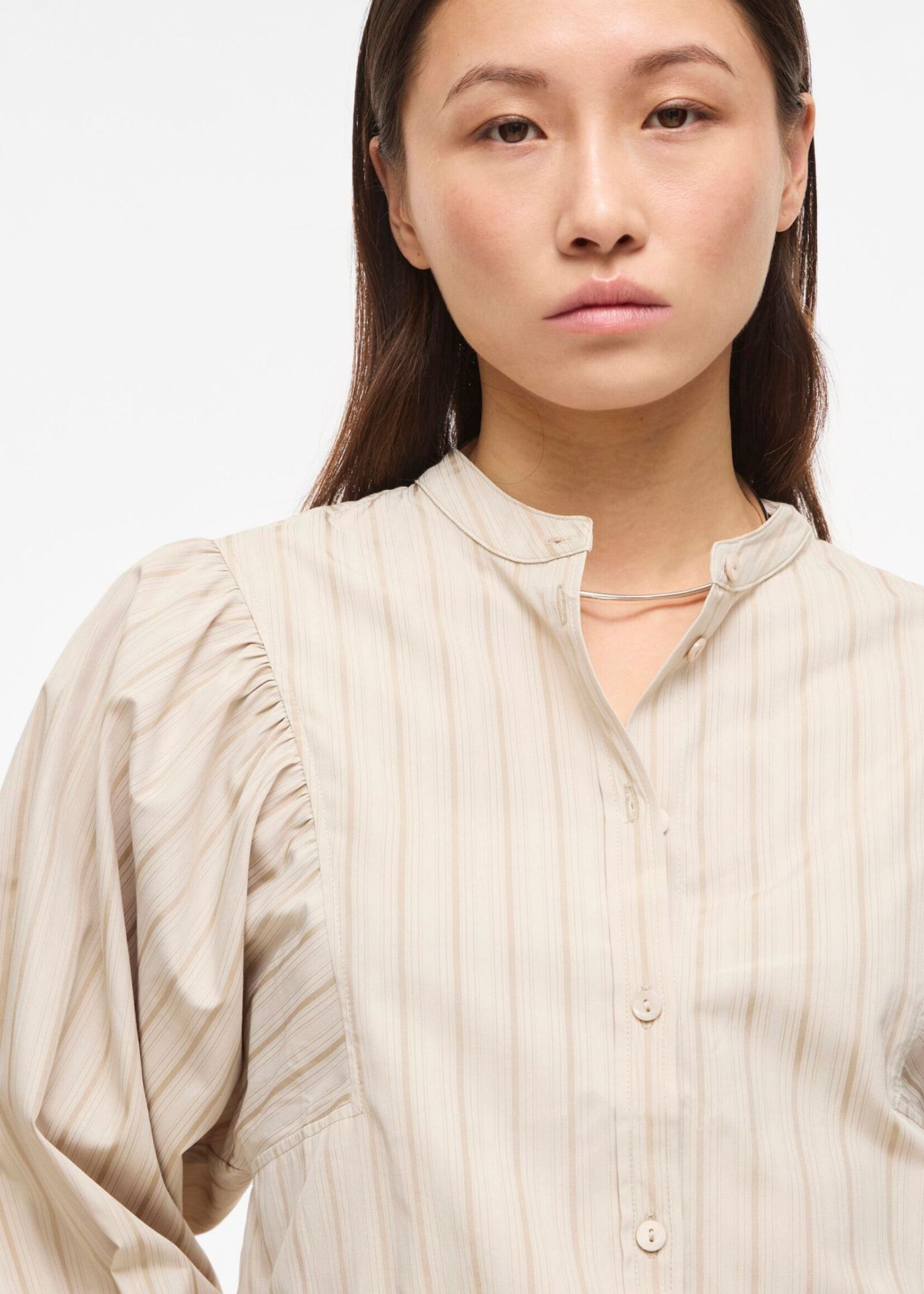 The Rouge Edit Roumalia China Collar Shirt,  Striped Petrified Oak