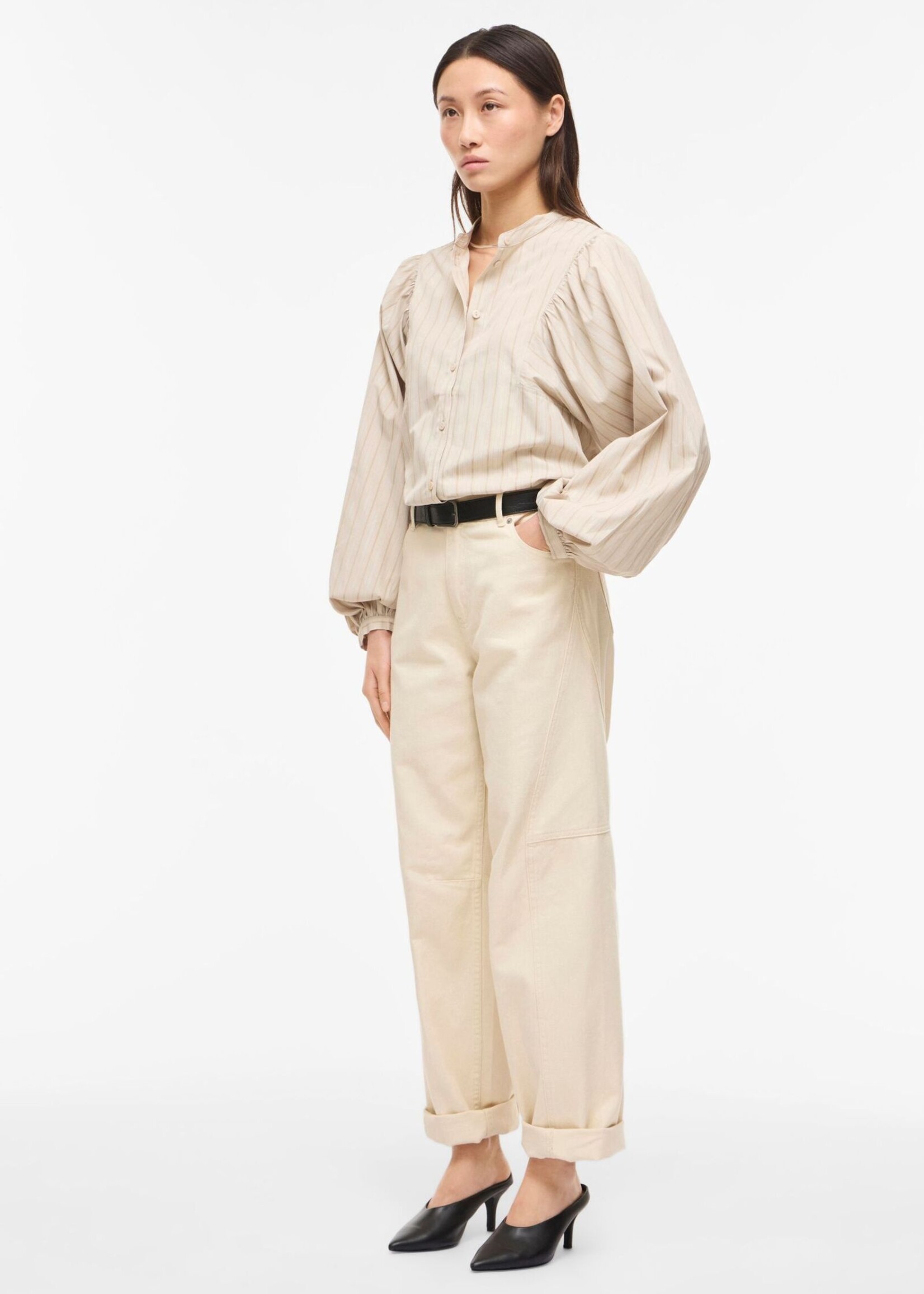 The Rouge Edit Roumalia China Collar Shirt,  Striped Petrified Oak