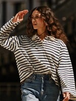 Ivy Copenhagen Stix LS Polo, White W. Navy Stripes