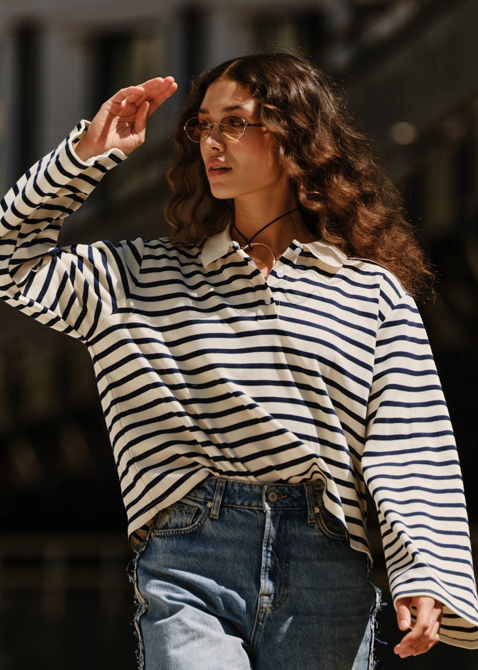 Ivy Copenhagen Stix LS Polo, White W. Navy Stripes