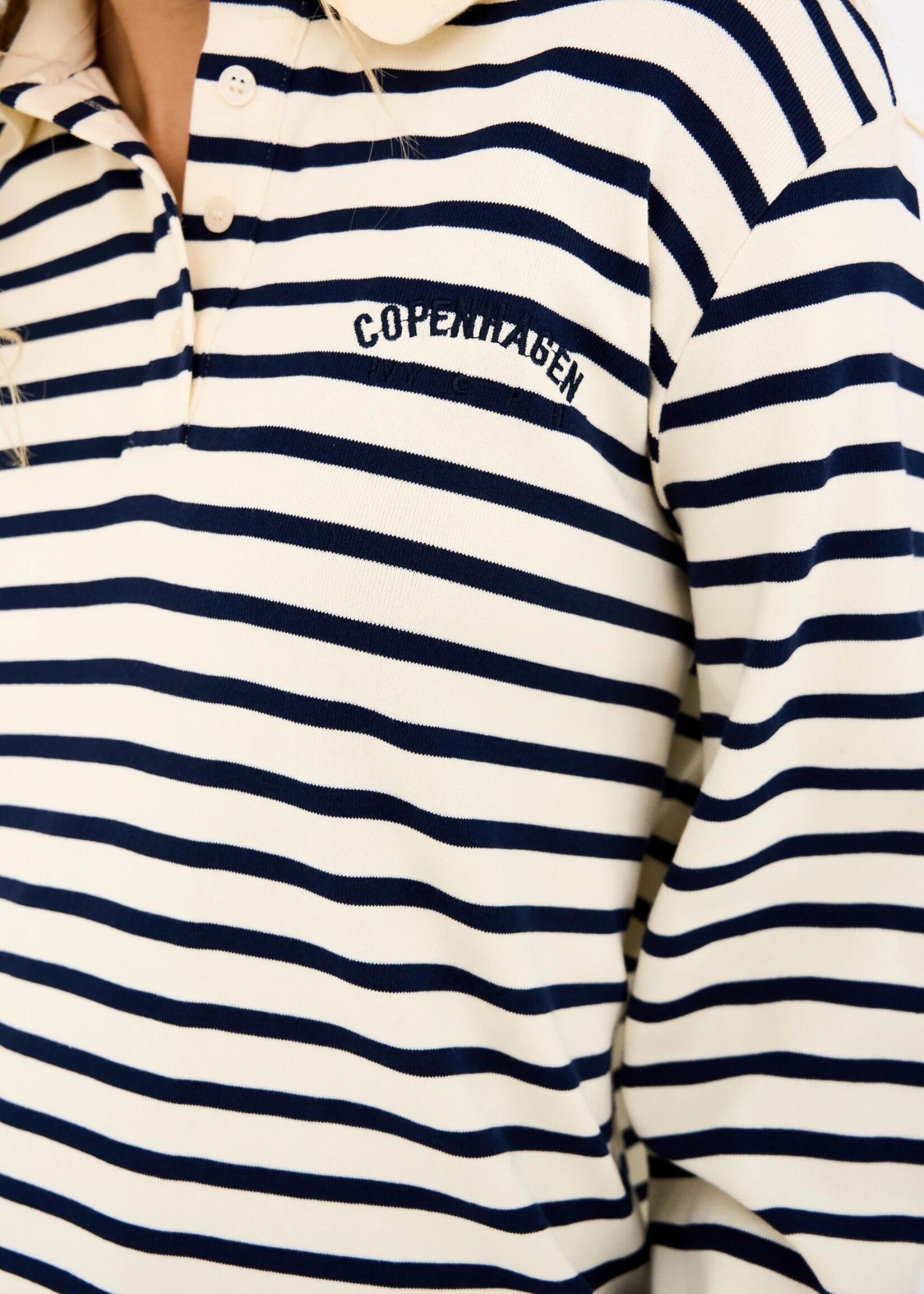 Ivy Copenhagen Stix LS Polo, White W. Navy Stripes