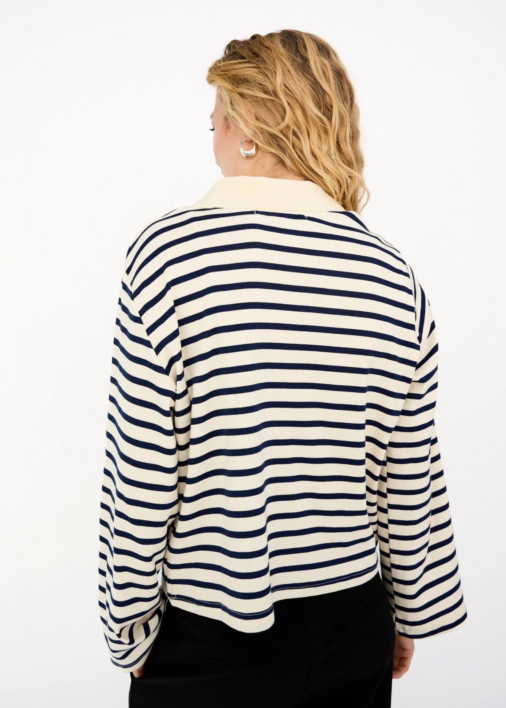 Ivy Copenhagen Stix LS Polo, White W. Navy Stripes