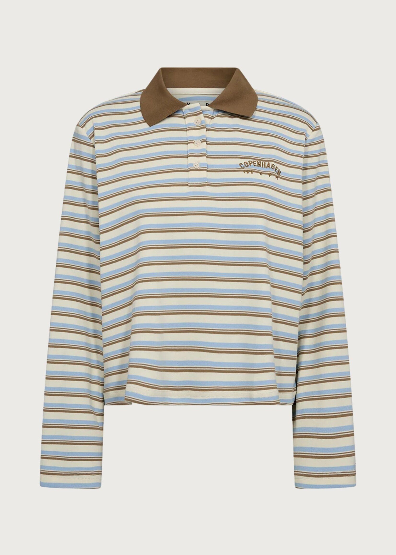 Ivy Copenhagen Stix LS Polo, Camel W/ Blue Stripes