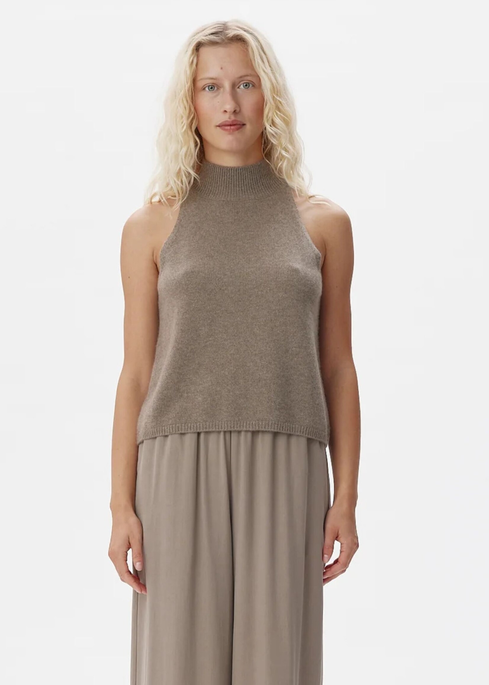 Six Ames Nora Cashmere Top, Taupe Melange