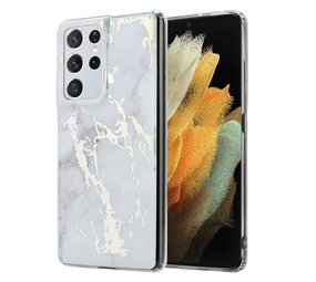 ShieldCase Coque Samsung S21 Ultra Metallic White Marbre