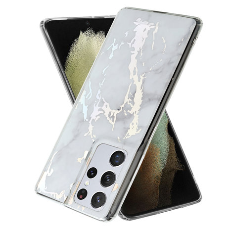 ShieldCase ShieldCase Coque Samsung S21 Ultra Metallic White Marbre ShieldCase ShieldCase Coque Samsung S21 Ultra Metallic White Marbre