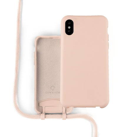 Coverzs Coverzs Coque silicone avec cordon iPhone X / Xs (rose)