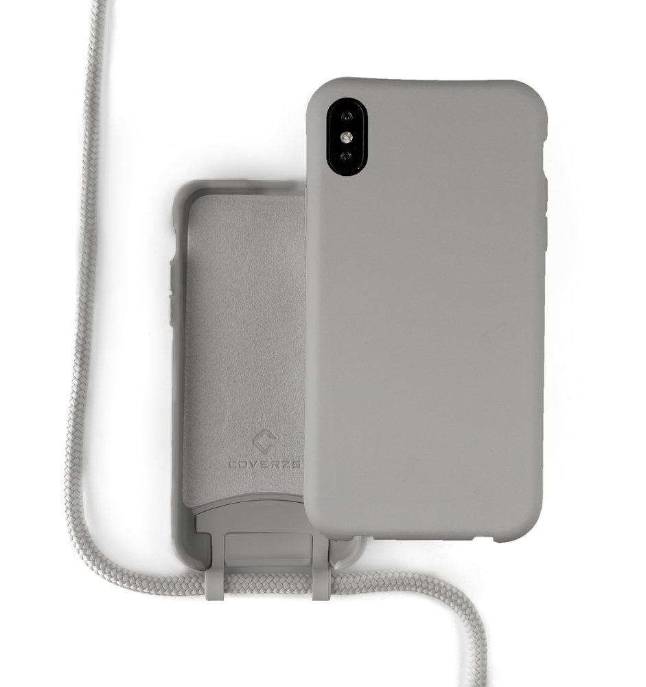 Coverzs Coverzs Coque silicone avec cordon iPhone X / Xs (gris) Coverzs Coverzs Coque silicone avec cordon iPhone X / Xs (gris)