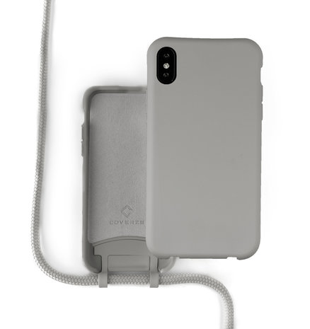 Coverzs Coverzs Coque silicone avec cordon iPhone X / Xs (gris) Coverzs Coverzs Coque silicone avec cordon iPhone X / Xs (gris)