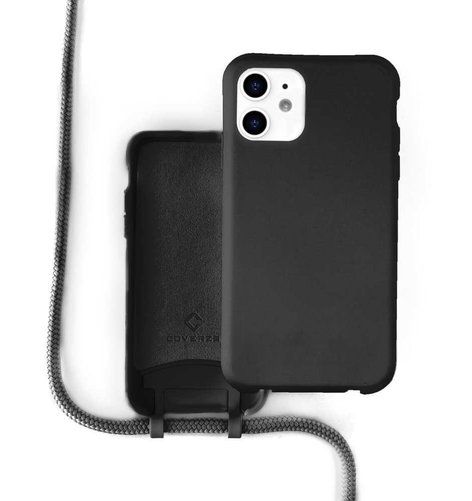 Coverzs Coverzs Coque silicone avec cordon iPhone 12 / 12 Pro (noir)