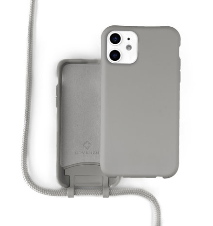 Coverzs Coverzs Coque silicone avec cordon iPhone 12 / 12 Pro (gris)