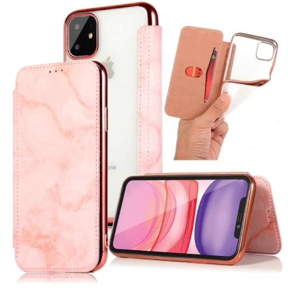 Étui de téléphone à rabat esthétique floral rose pour iPhone 14