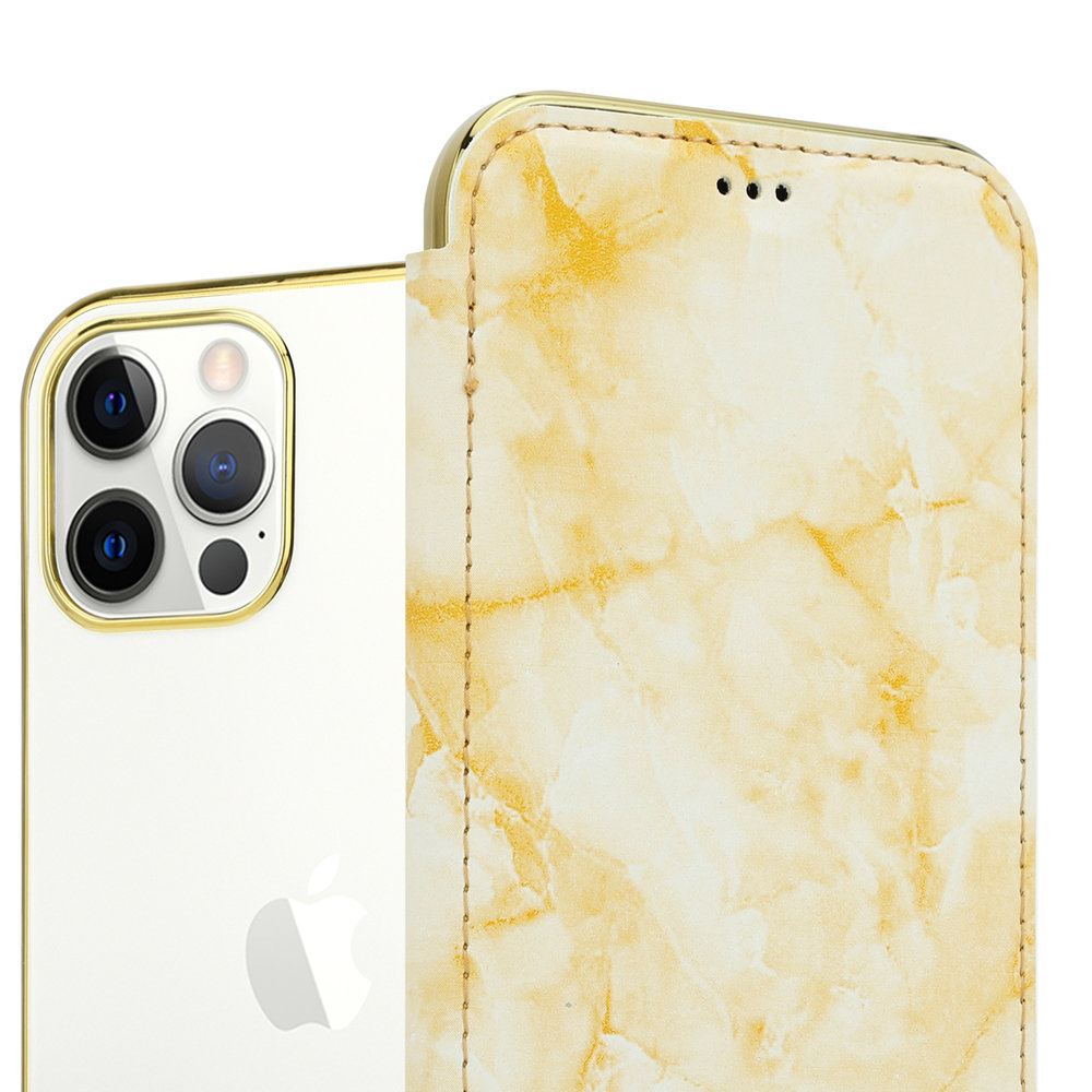ShieldCase ShieldCase Étui portefeuille à rabat marbre iPhone 12 Pro Max (or)