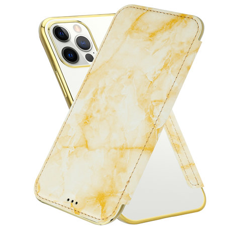 ShieldCase ShieldCase Étui portefeuille à rabat marbre iPhone 12 Pro Max (or)
