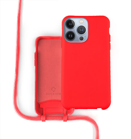 Coverzs Coverzs Coque silicone avec cordon iPhone 13 Pro Max (rouge)