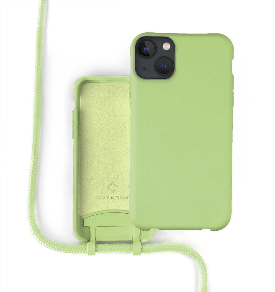 Coverzs Coverzs Coque silicone avec cordon iPhone 13 (vert clair)