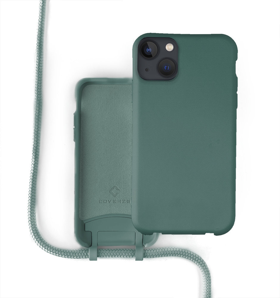 Coverzs Coverzs Coque silicone avec cordon iPhone 13 Mini (vert foncé)