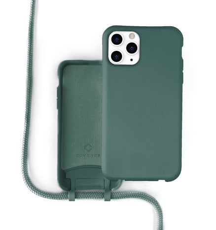 Coque silicone avec cordon iPhone 11 Pro Max (vert foncé) - Nom +