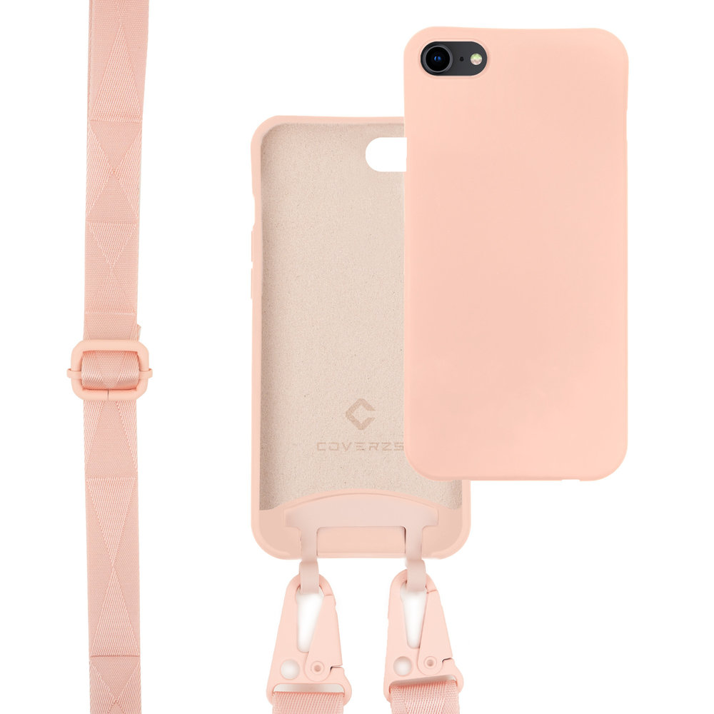 Coverzs Coverzs Coque silicone avec cordon épaisse iPhone SE 2022 (rose) Coverzs Coverzs Coque silicone avec cordon épaisse iPhone SE 2022 (rose)