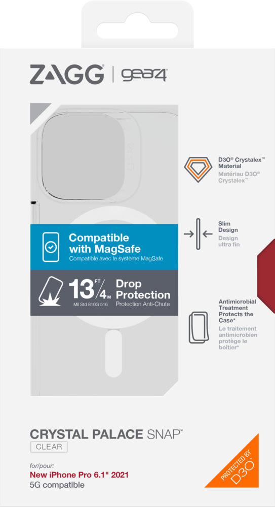 Zagg Gear4 Coque iPhone 13 Pro Crystal Palace avec Aimant MagSafe (transparent)