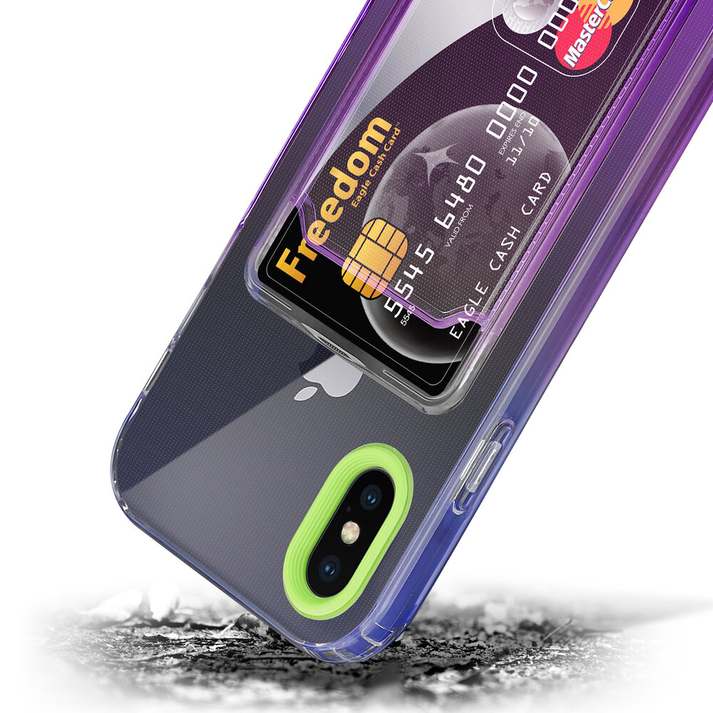 ShieldCase ShieldCase Coque iPhone X/Xs porte-cartes coloré (vert/violet) ShieldCase ShieldCase Coque iPhone X/Xs porte-cartes coloré (vert/violet)